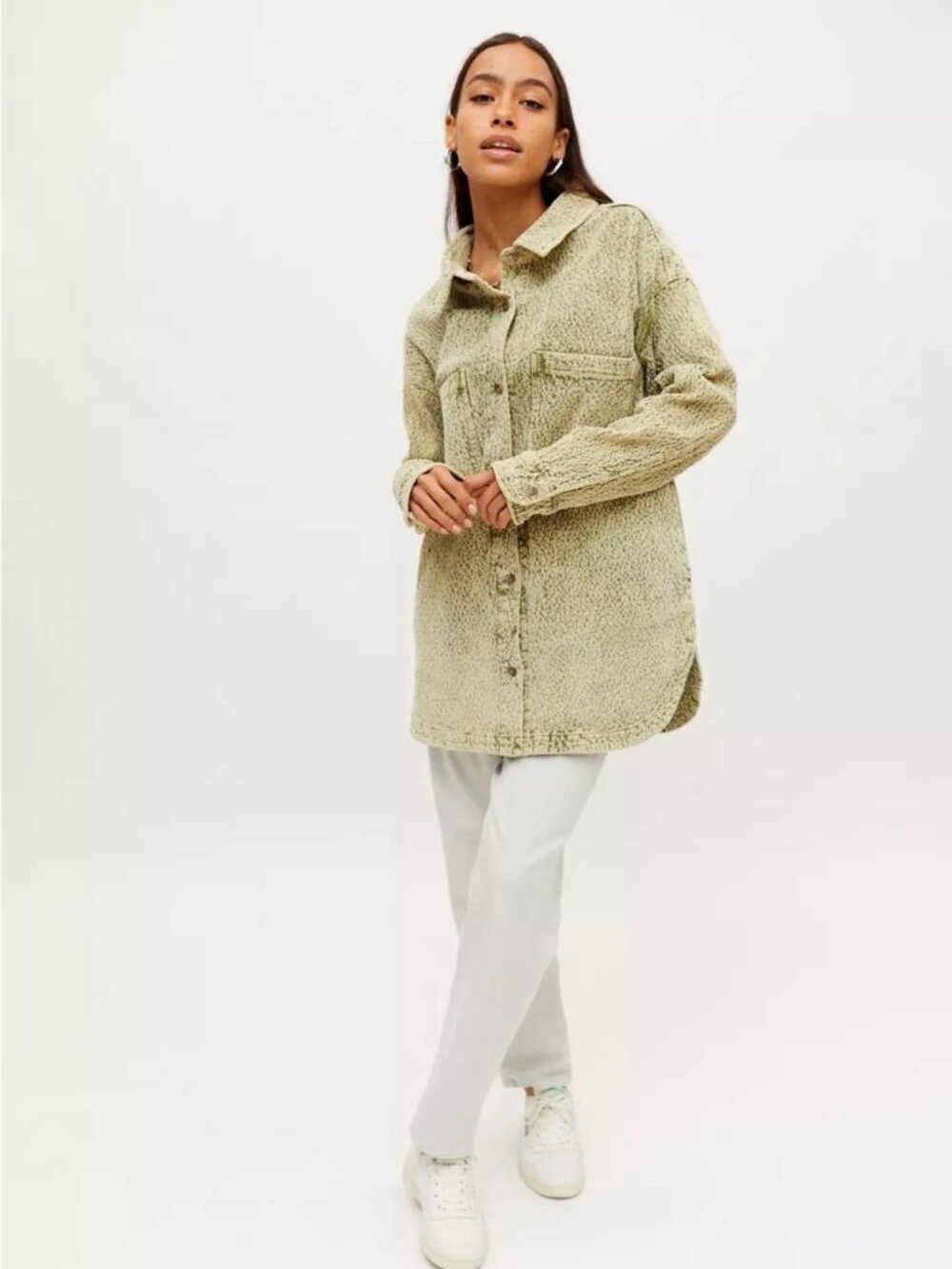 Urban Outfitters Textured Green Shirt Jacket Oversized Boho Corduroy
